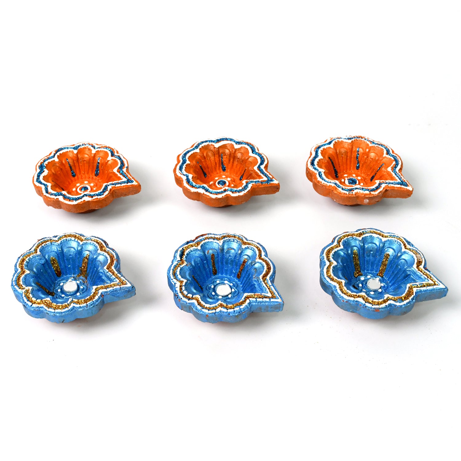 Decorative Hand Painted Clay Puja Diya For Diwali Handmade Diya (6 Pcs Set) Decorative Hand Painted Clay Puja Diya For Diwali Handmade Diya (6 Pcs Set)